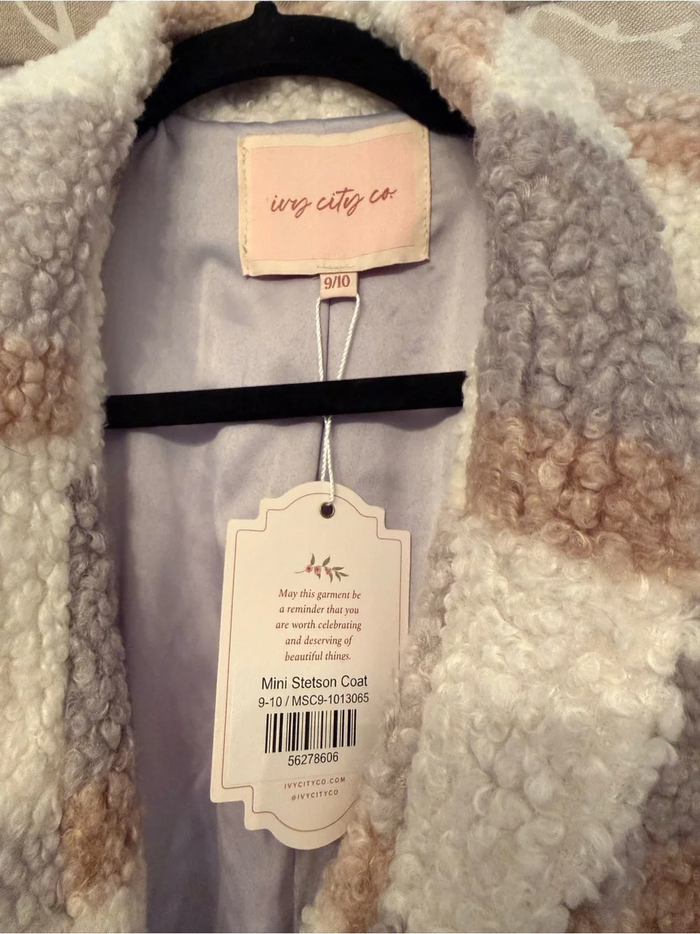 Ivy City Co Mini Stetson Coat Plush Plaid Sherpa Coat in Cream size 9-10 Girls